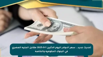 تحديث جديد.. سعر الدولار اليوم الاثنين 1-9-2025 مقابل الجنيه المصري في البنوك الحكومية والخاصة